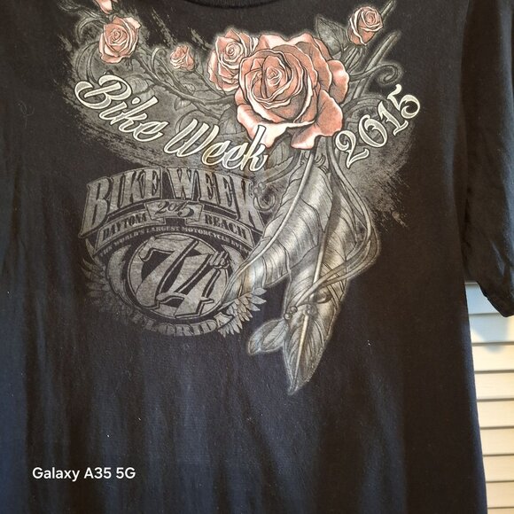 Bike Week 2015 Daytona Beach Graphic T-Shirt X-Large Black Roses Design Cotton B - Picture 2 of 6